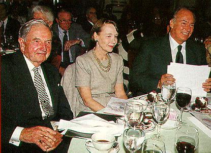 Mme Michel David-Weill,
David Rockefeller and His Highness the Aga Khan at The Plaza, N.Y.