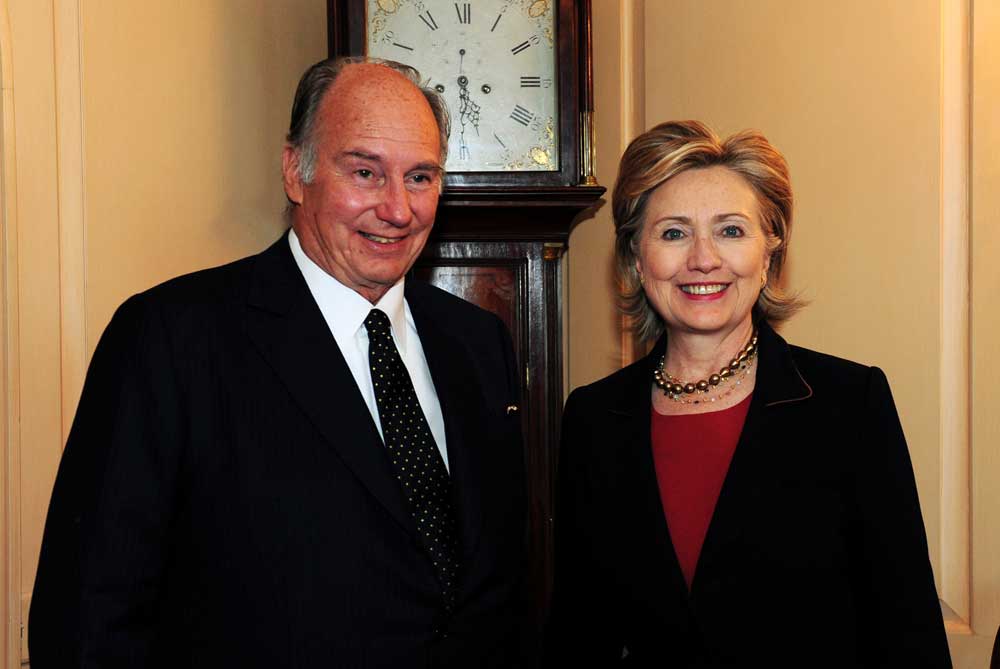 The Aga Khan, the 49th Hereditary Imam of the Shia Imami Ismaili Muslims, with the Honorable Hillary Rodham Clinton, United States Secretary of State, at the State Department